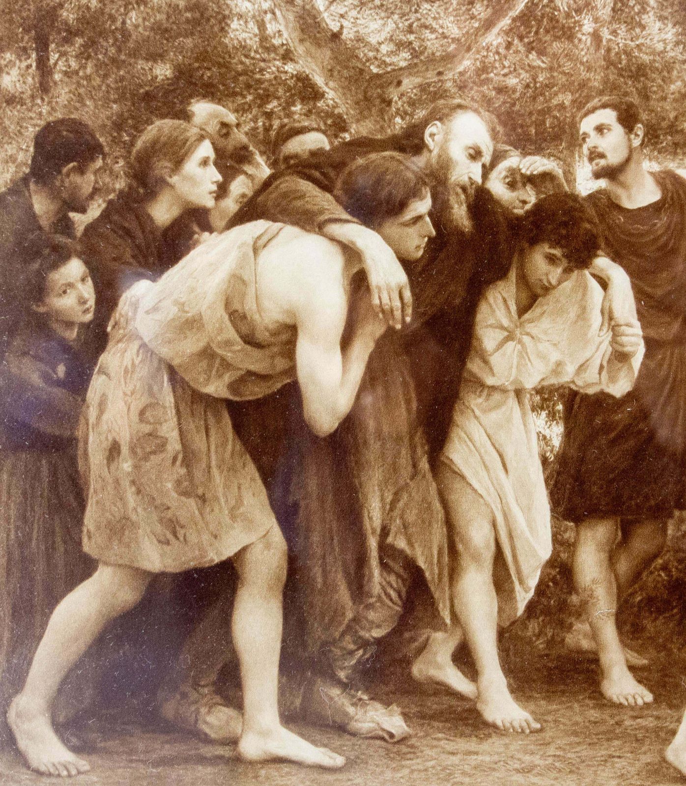 French Engraving Gospel Scene Banquet Guests Eugene Burnand, 1900 photo vintage
