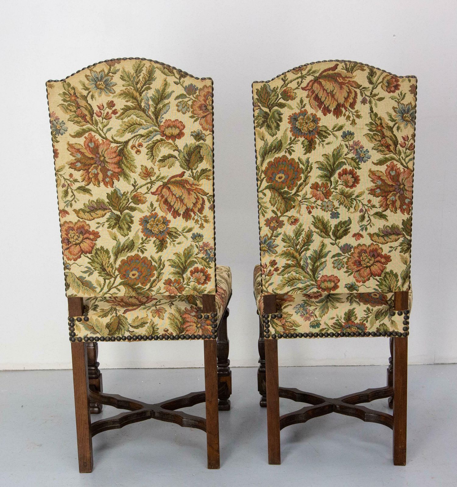 Six Dining Chairs Chestnut And Upholstery, Midcentury French photo vintage