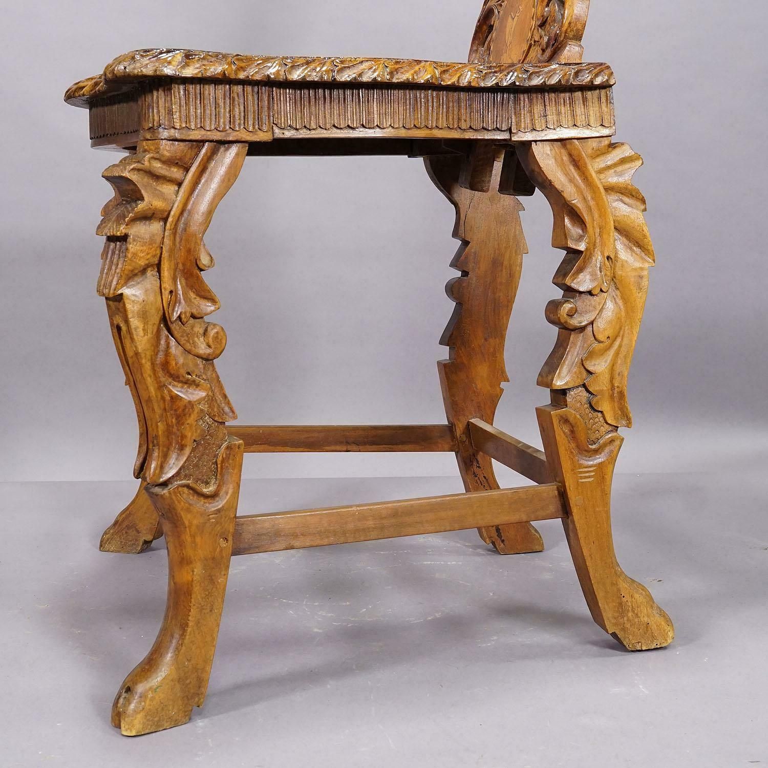Rare Nutwood Edelweis Marquetry Chair Swiss Brienz 1900 photo Furniture
