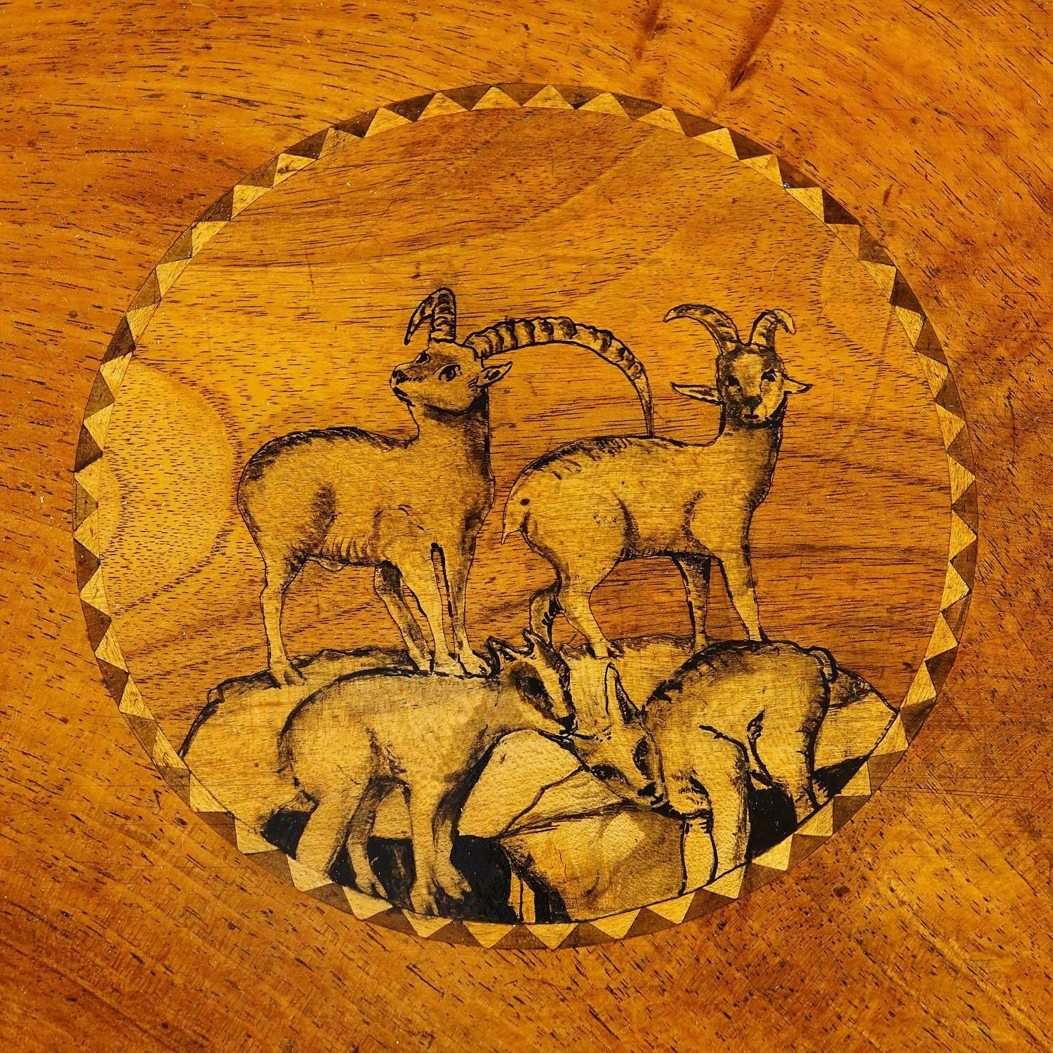 photo vinterior Rare Nutwood Edelweis Marquetry Chair Swiss Brienz 1900