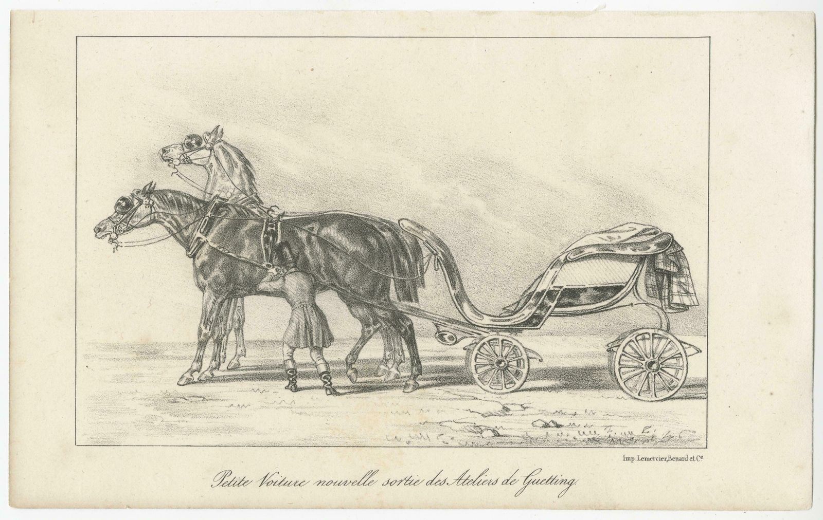 Set Of 2 Antique Prints Of Horse And Carriage By Lemercier 'C.1835' photo for sale