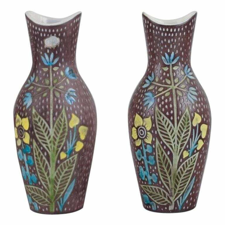 Mari Simmulson For Upsala Ekeby. Pair Of Ceramic Vases. Floral Motifs