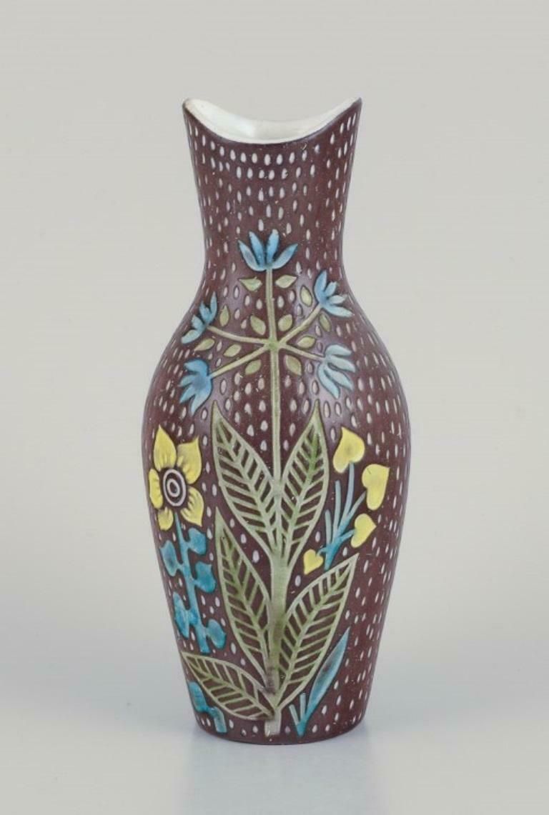Mari Simmulson For Upsala Ekeby. Pair Of Ceramic Vases. Floral Motifs photo for sale