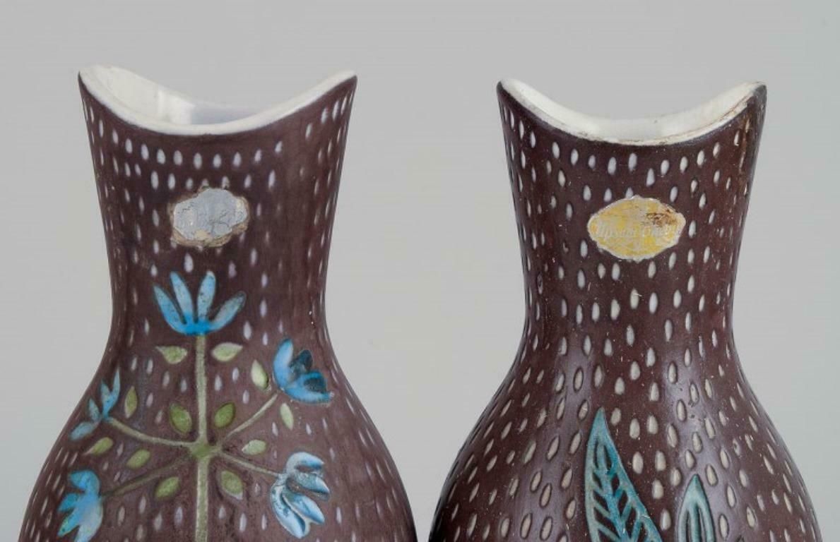 Mari Simmulson For Upsala Ekeby. Pair Of Ceramic Vases. Floral Motifs photo vintage