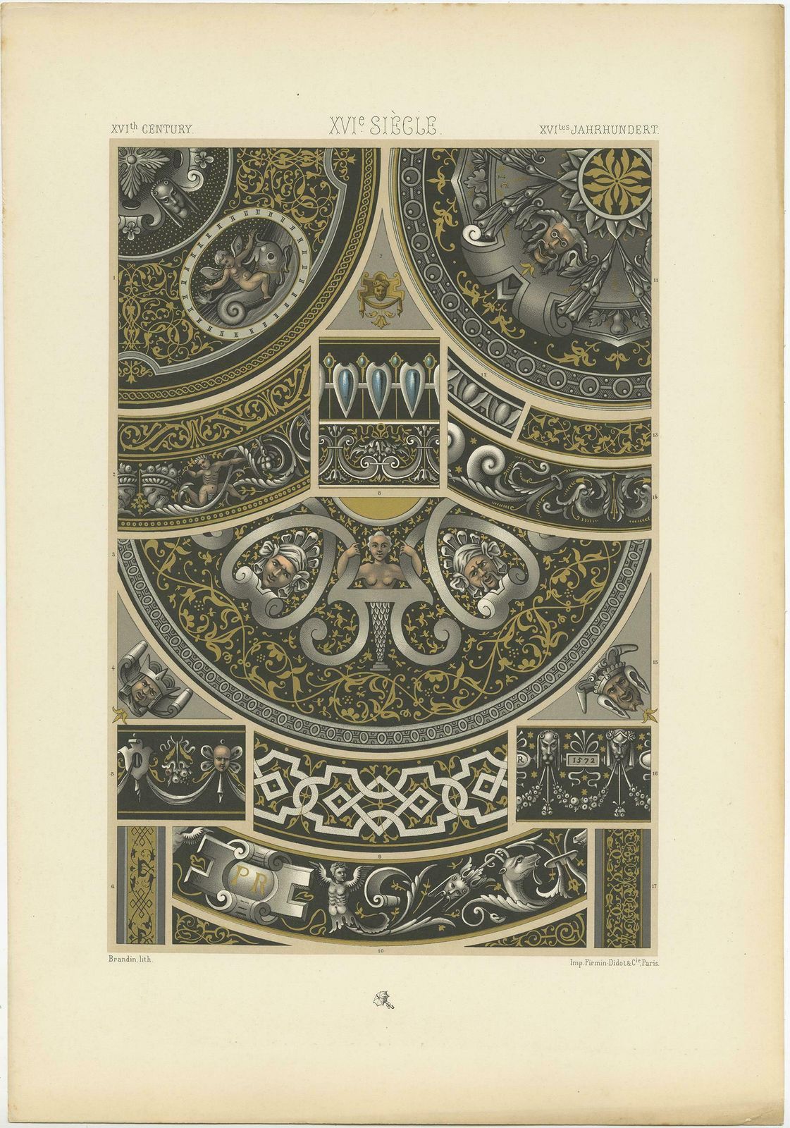 Pl. 93 Print Of 16th Century Motifs Limoges Enamels By Racinet, Circa 1890 photo furniture