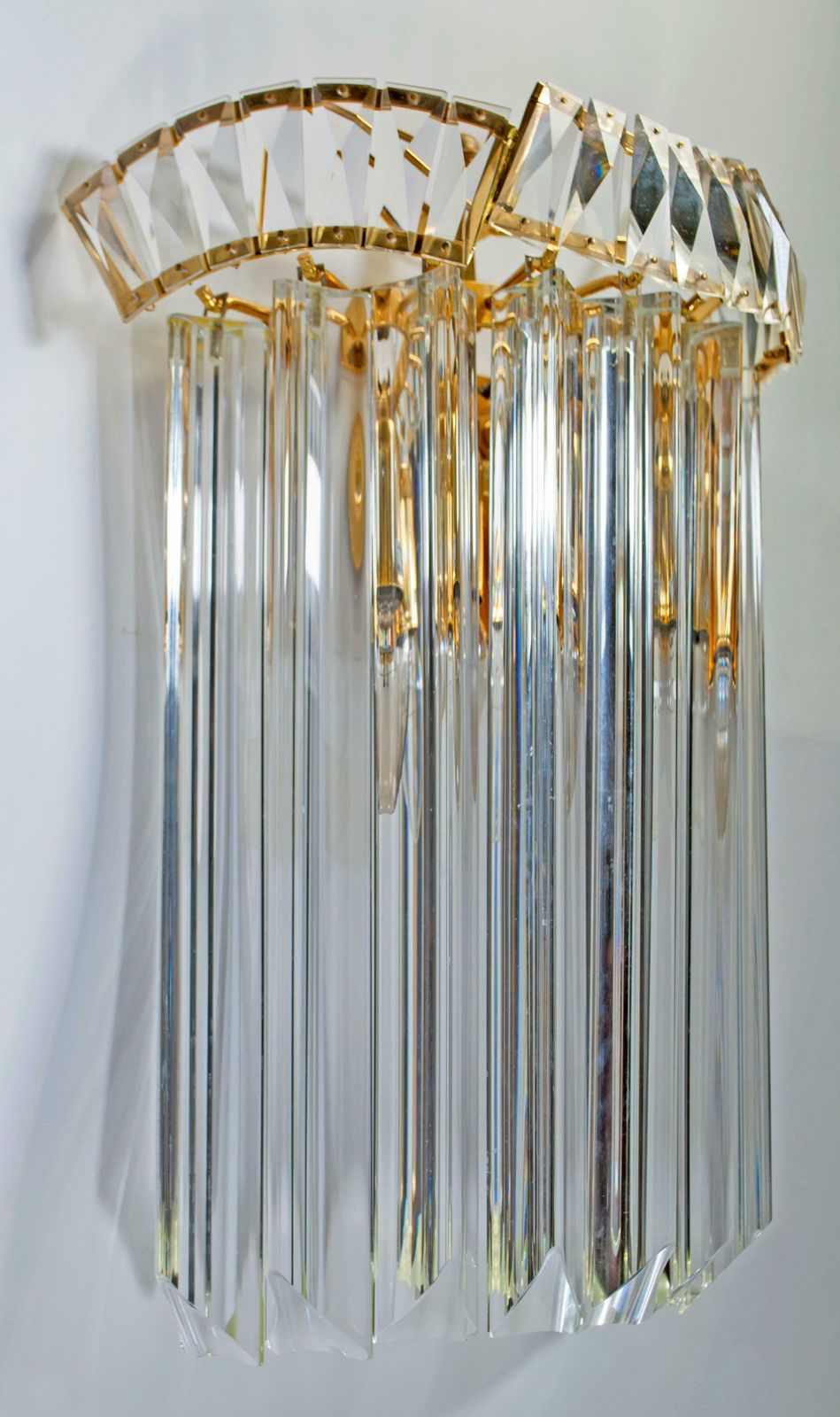 Pair Of Venini Mid Century Brass And Murano Glass "Triedri" Sconces, 1970s photo Lighting