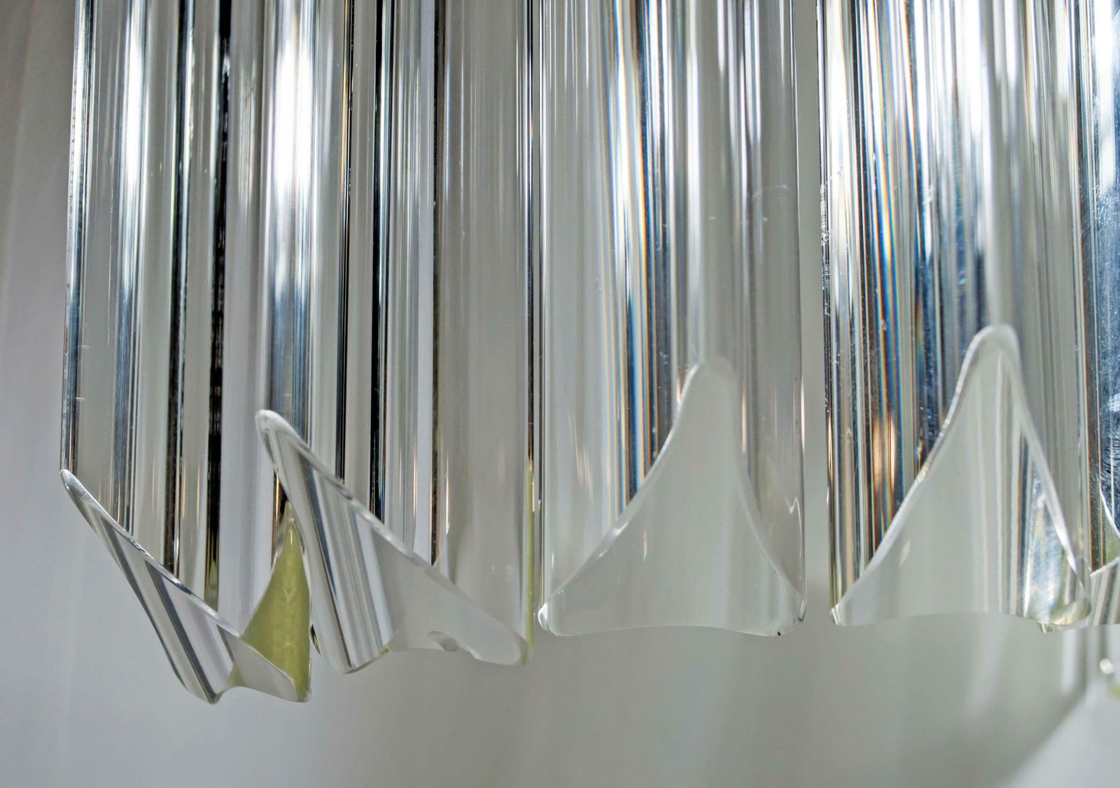 photo for sale Pair Of Venini Mid Century Brass And Murano Glass "Triedri" Sconces, 1970s