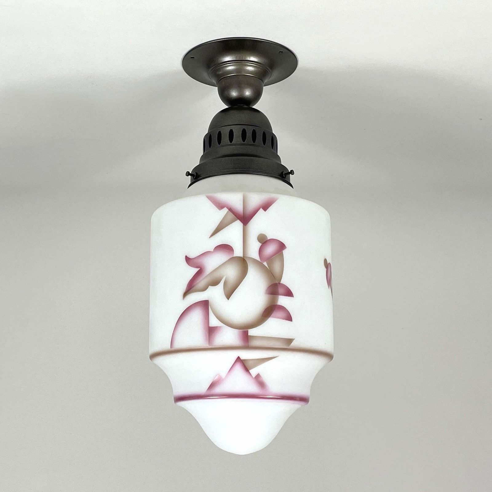 Art Deco Frosted Glass Paintbrush & Burnished Metal Flush Mount, Germany 1930s photo furniture