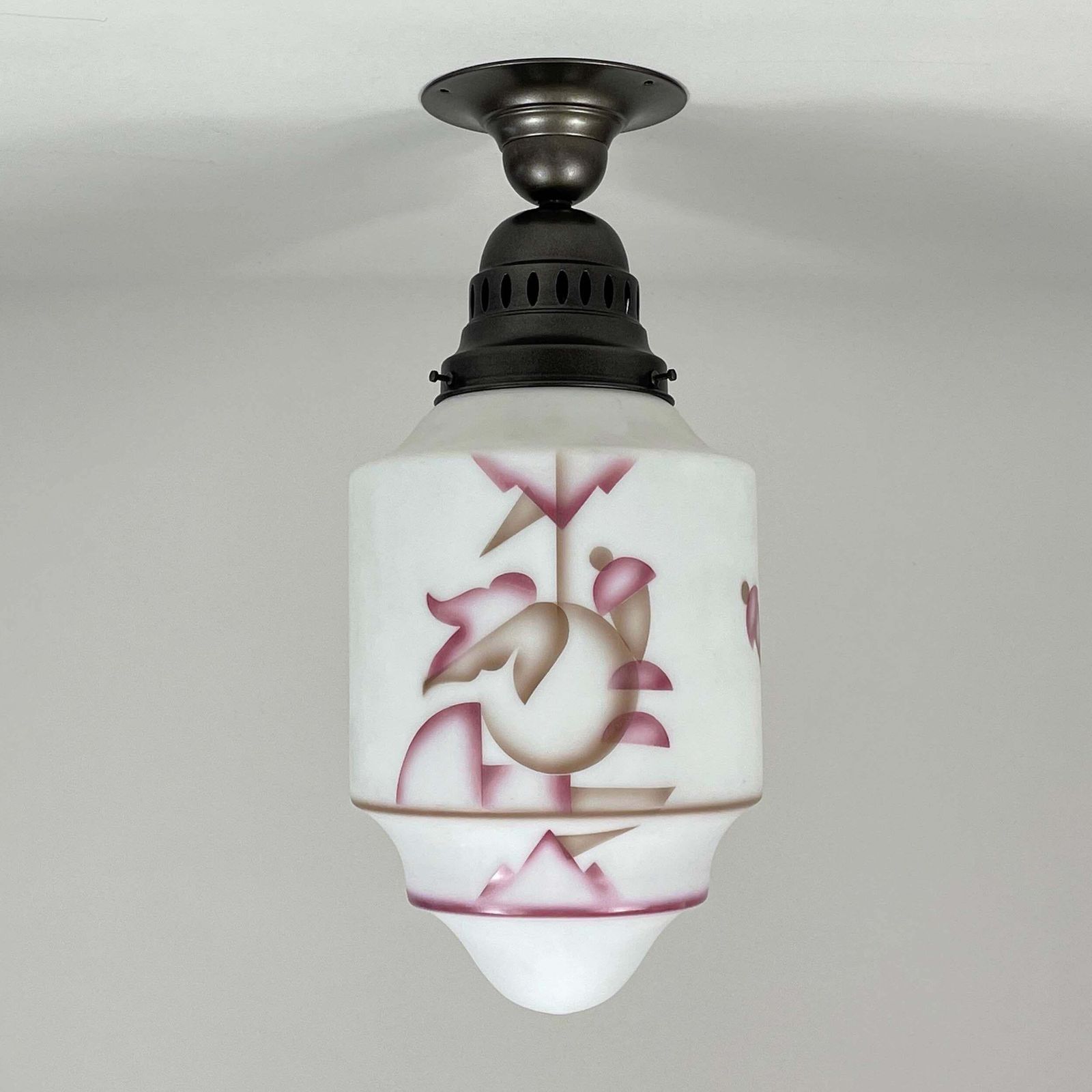 Art Deco Frosted Glass Paintbrush & Burnished Metal Flush Mount, Germany 1930s photo Lighting