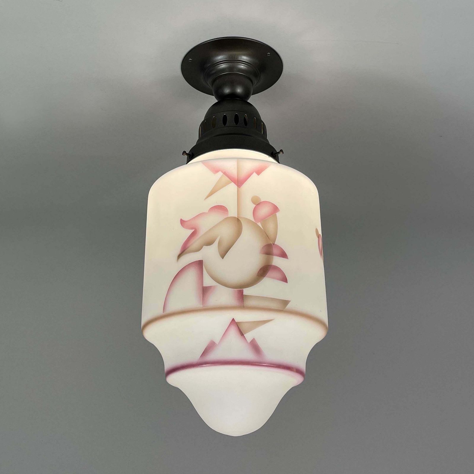 photo buy Art Deco Frosted Glass Paintbrush & Burnished Metal Flush Mount, Germany 1930s