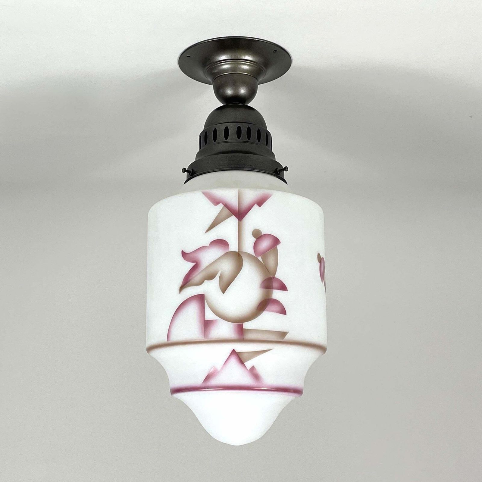 photo vintage Art Deco Frosted Glass Paintbrush & Burnished Metal Flush Mount, Germany 1930s