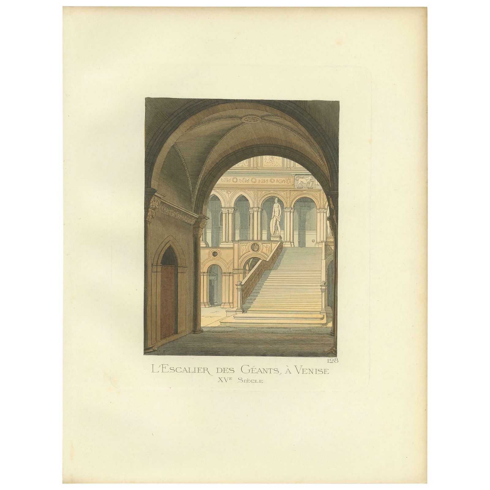 Antique Print Of The Giant’s Staircase In Venice, 15th Century, By Bonnard, 1860