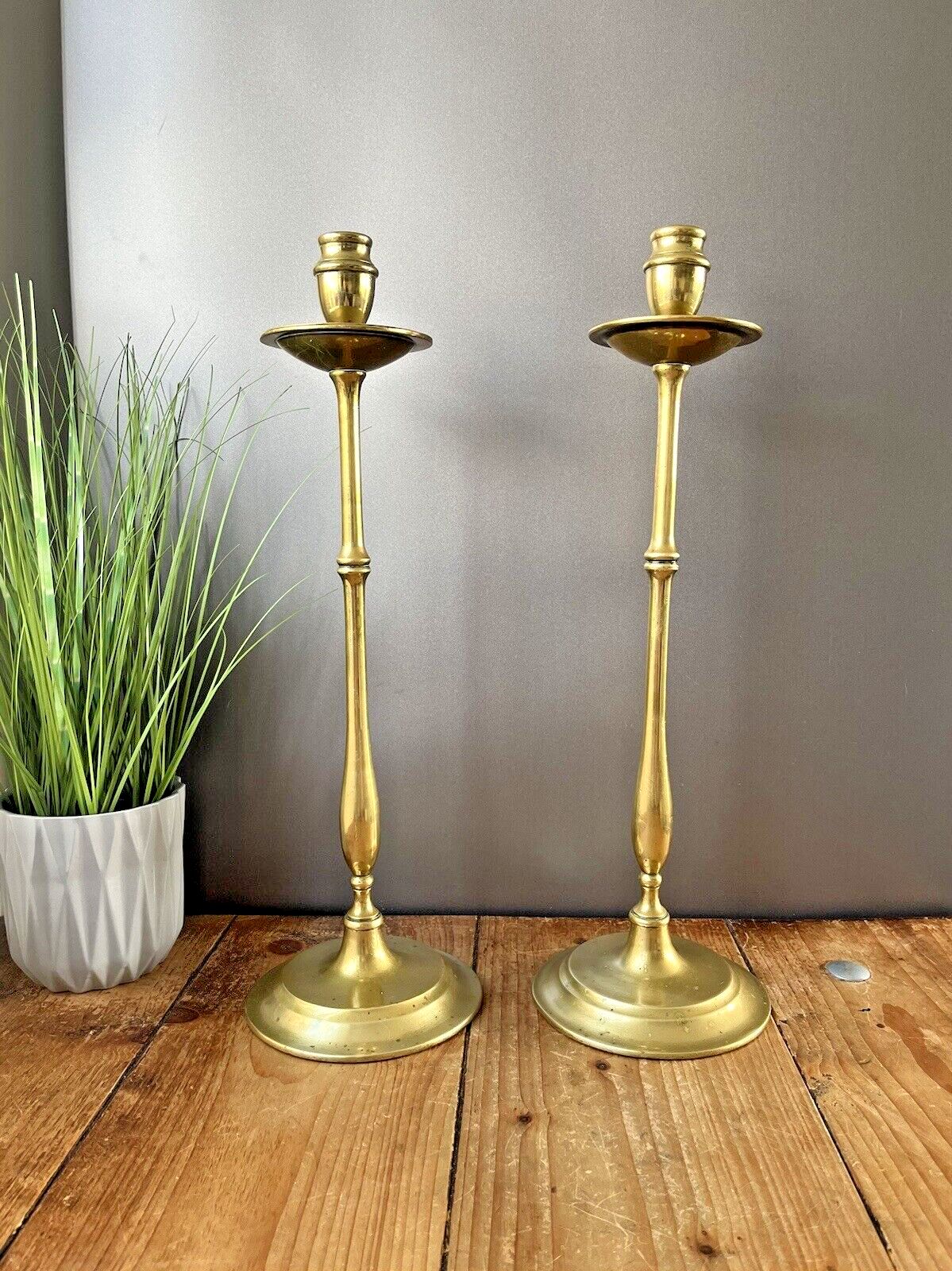 Large Pair Of English Antique Brass Altar Candlesticks Candle Holders photo for sale