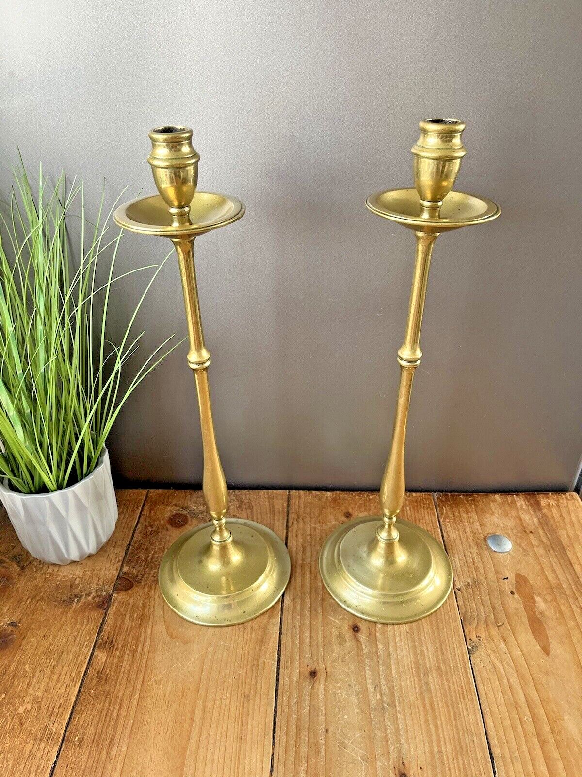Large Pair Of English Antique Brass Altar Candlesticks Candle Holders photo Home Decor