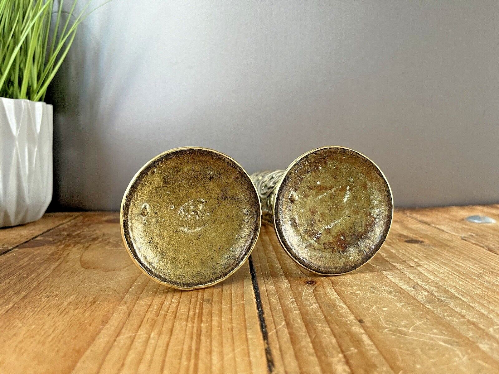 Pair Of Antique French Art Deco Stepped Base Repousse Mantel Spill Vases Cupid photo buy
