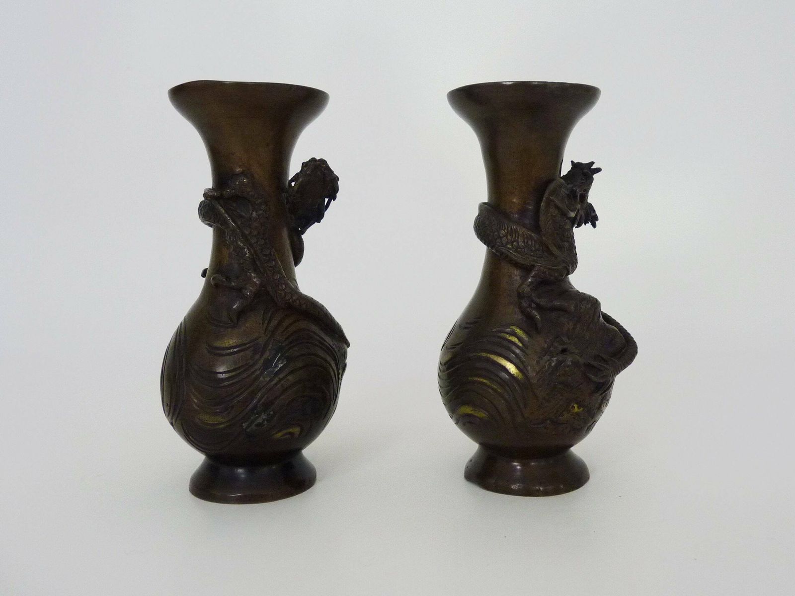 Pair Of Japanese Dragon Vases In Patinated Bronze   1900 photo Home Decor