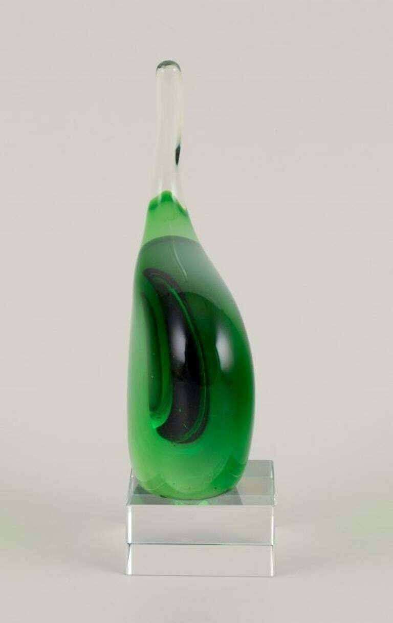 Per Lütken For Holmegaard, Denmark. Sculpture In Green Art Glass. Organic Shape. photo furniture