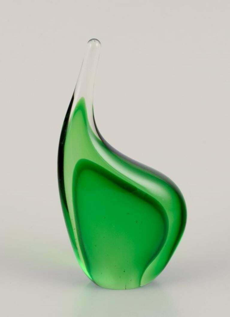 Per Lütken For Holmegaard, Denmark. Sculpture In Green Art Glass. Organic Shape. photo for sale