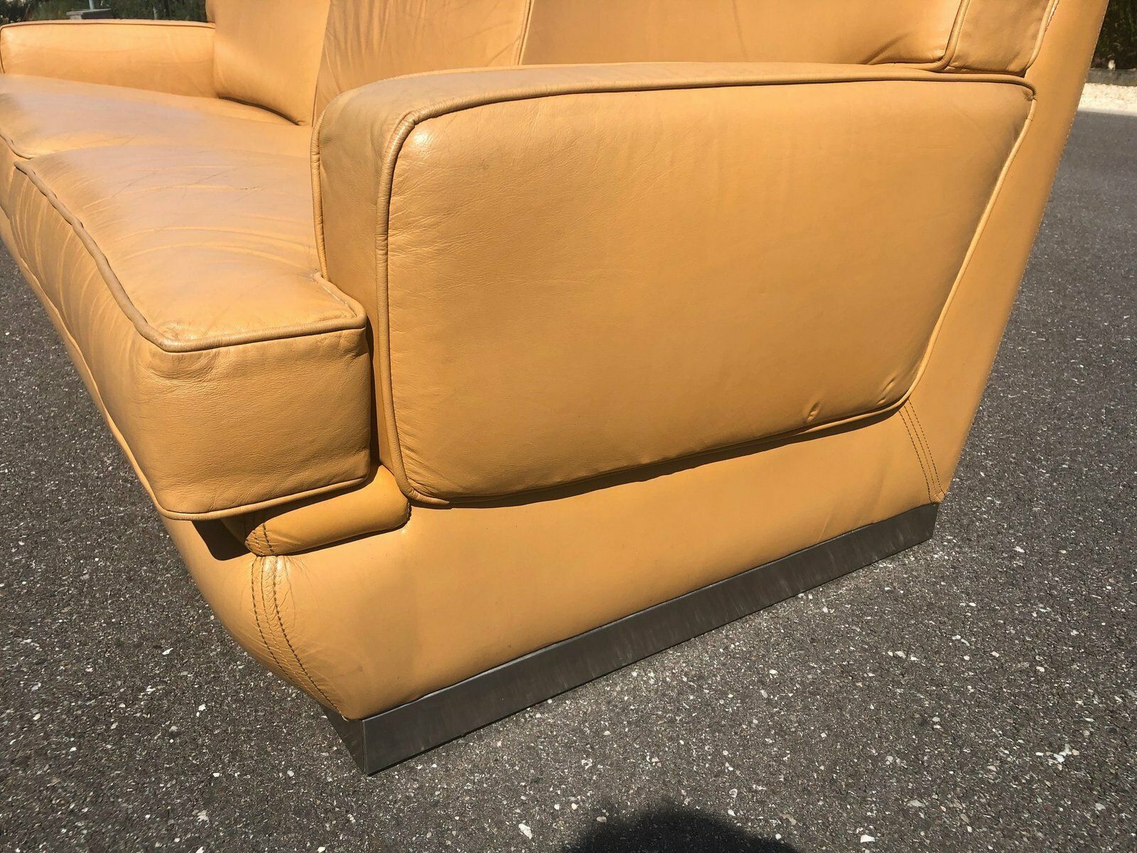 Leather And Brushed Steel Sofa Attributed To Jacques Charpentier For Roche Bobois, 1970s photo vintage
