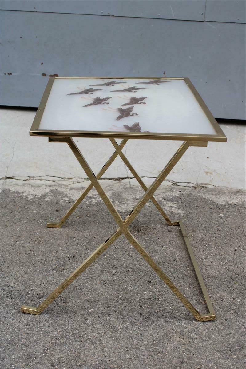Solid Brass And Lucite Coffee Table With Flamingos France 1950s photo buy