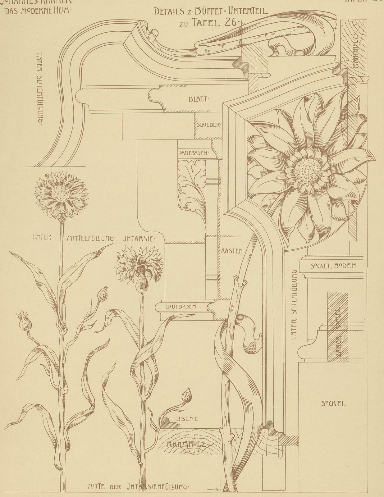 Pl. 31 Antique Print Of Details Of A Buffet By Kramer 'Circa 1910' photo furniture