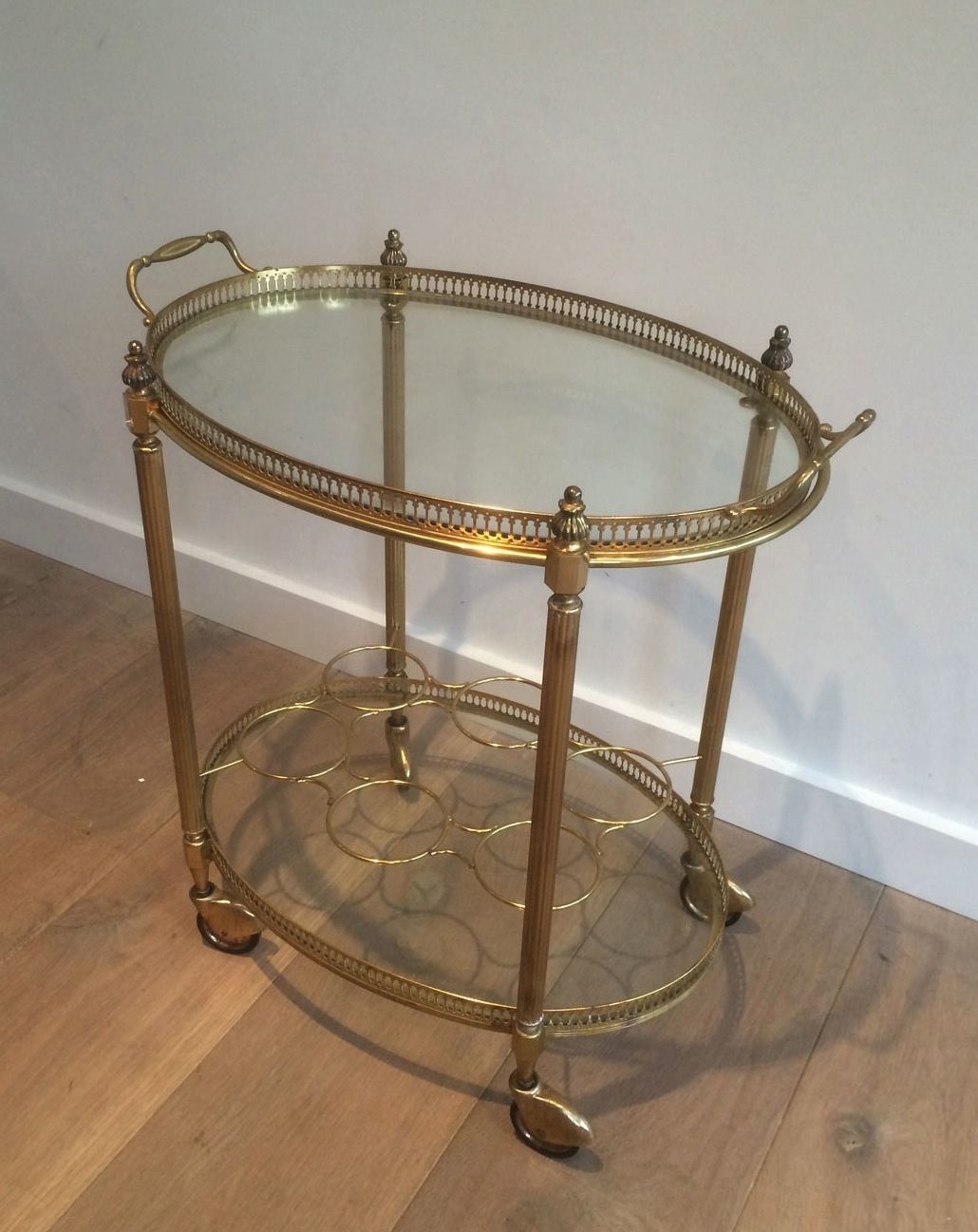 Oval Brass Rolling Table In The Style Of Maison Jansen. Around 1940 photo vintage