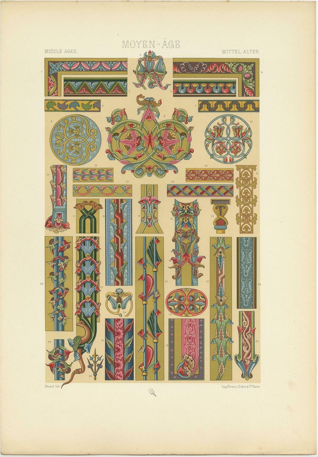 Pl. 52 Antique Print Of Middle Ages Manuscripts Decoration By Racinet photo furniture