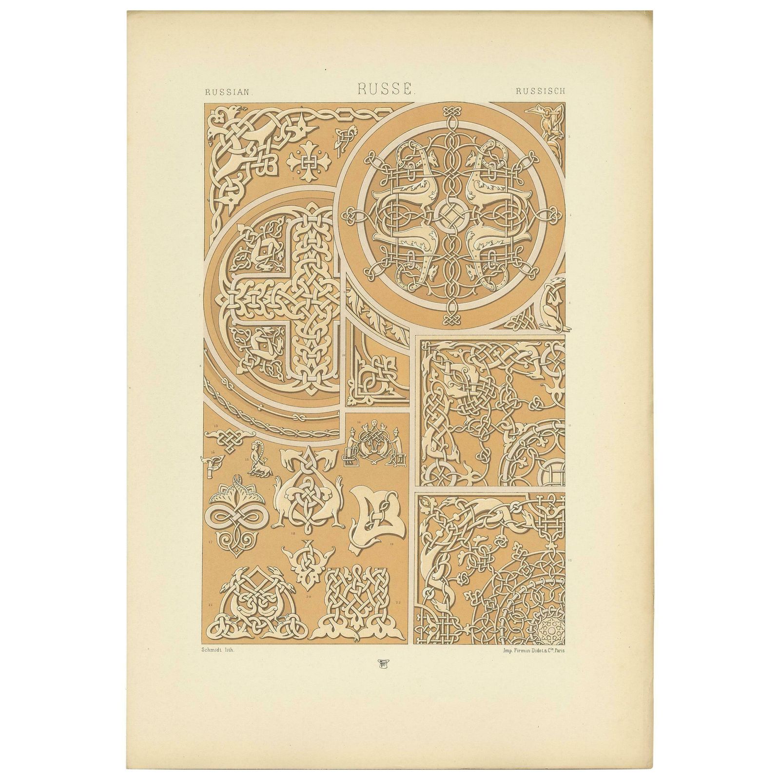 Pl. 66 Antique Print Of Russian Motifs From Metalwork And Manuscripts By Racinet