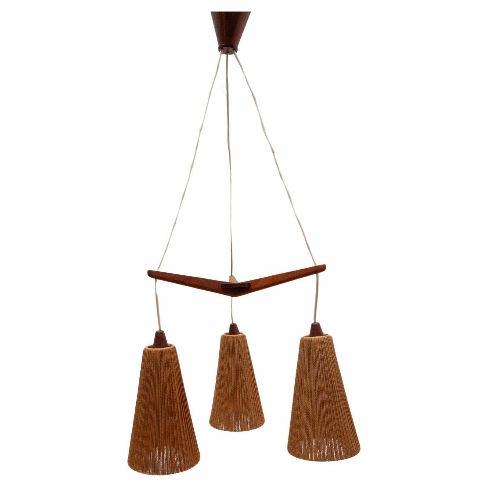 Teak And Jute Cord Pendant Cascade Lamp By Temde, Germany, 1960s