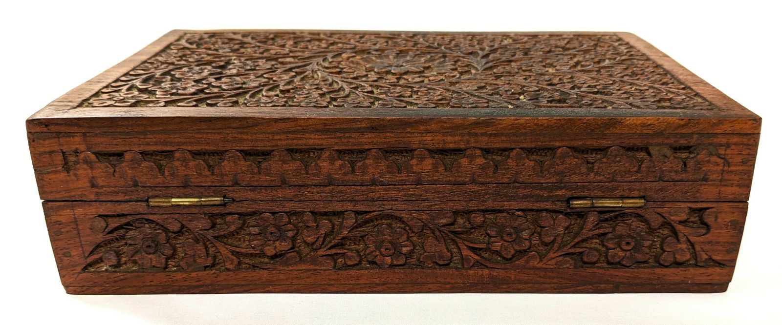 Antique Anglo Indian Carved Wooden Jewellery Box From Kashmir photo Home Decor