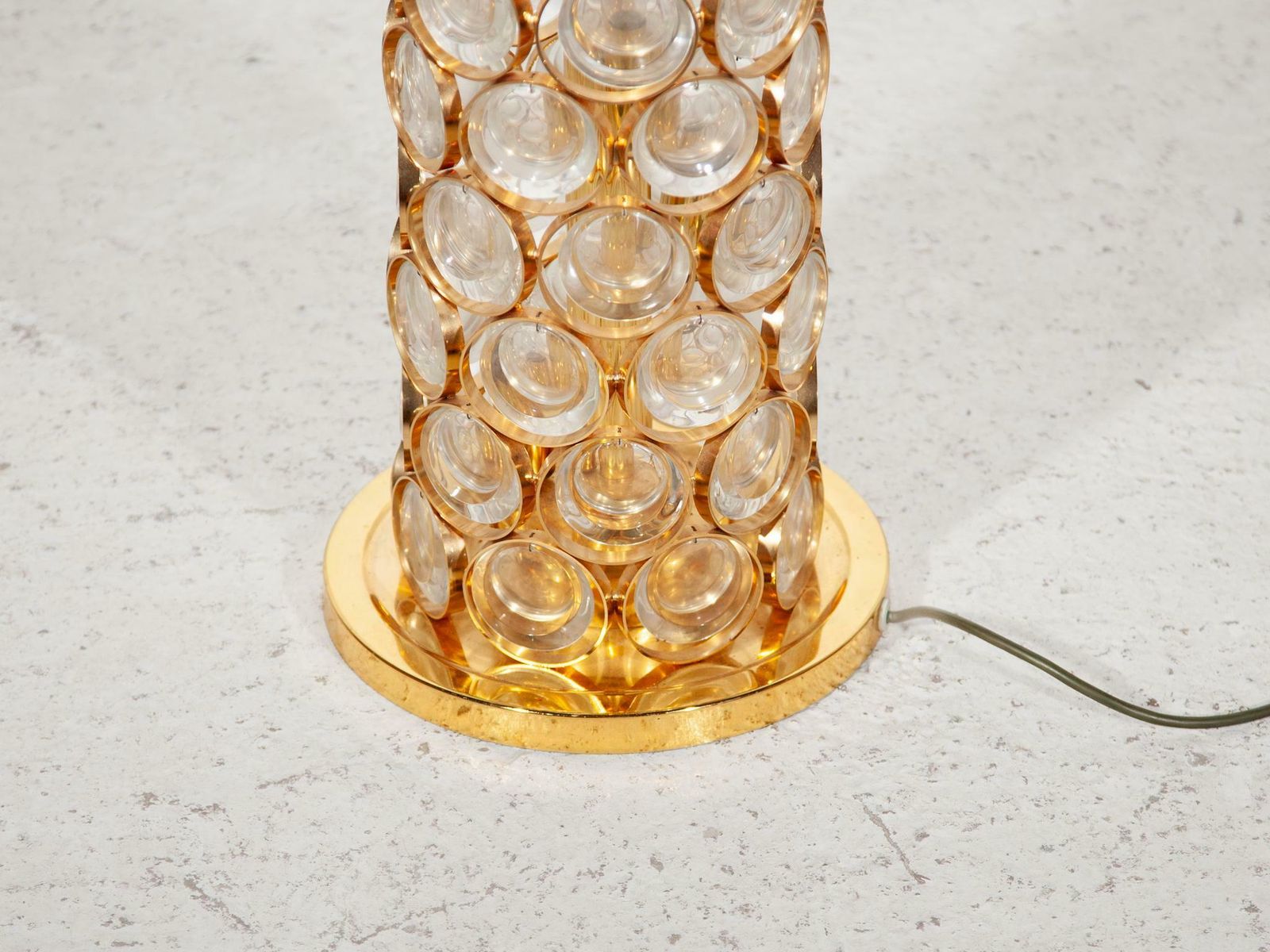 Palwa Round Crystal, Gilt Large Floor Lamp, 1970s, Germany photo Lighting