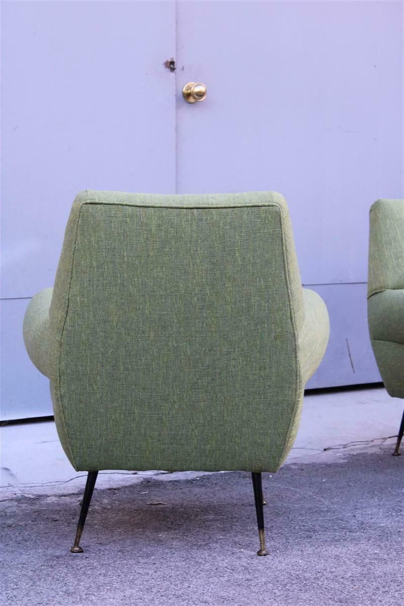 photo buy Pair Of Gigi Radice Minotti Armchairs In Trama Green Yellow Mid Century Fabric