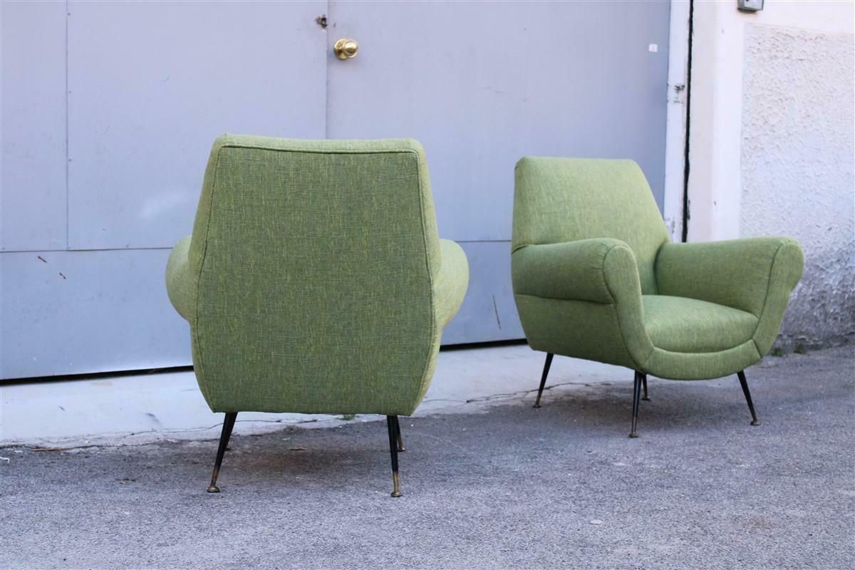 photo vintage Pair Of Gigi Radice Minotti Armchairs In Trama Green Yellow Mid Century Fabric
