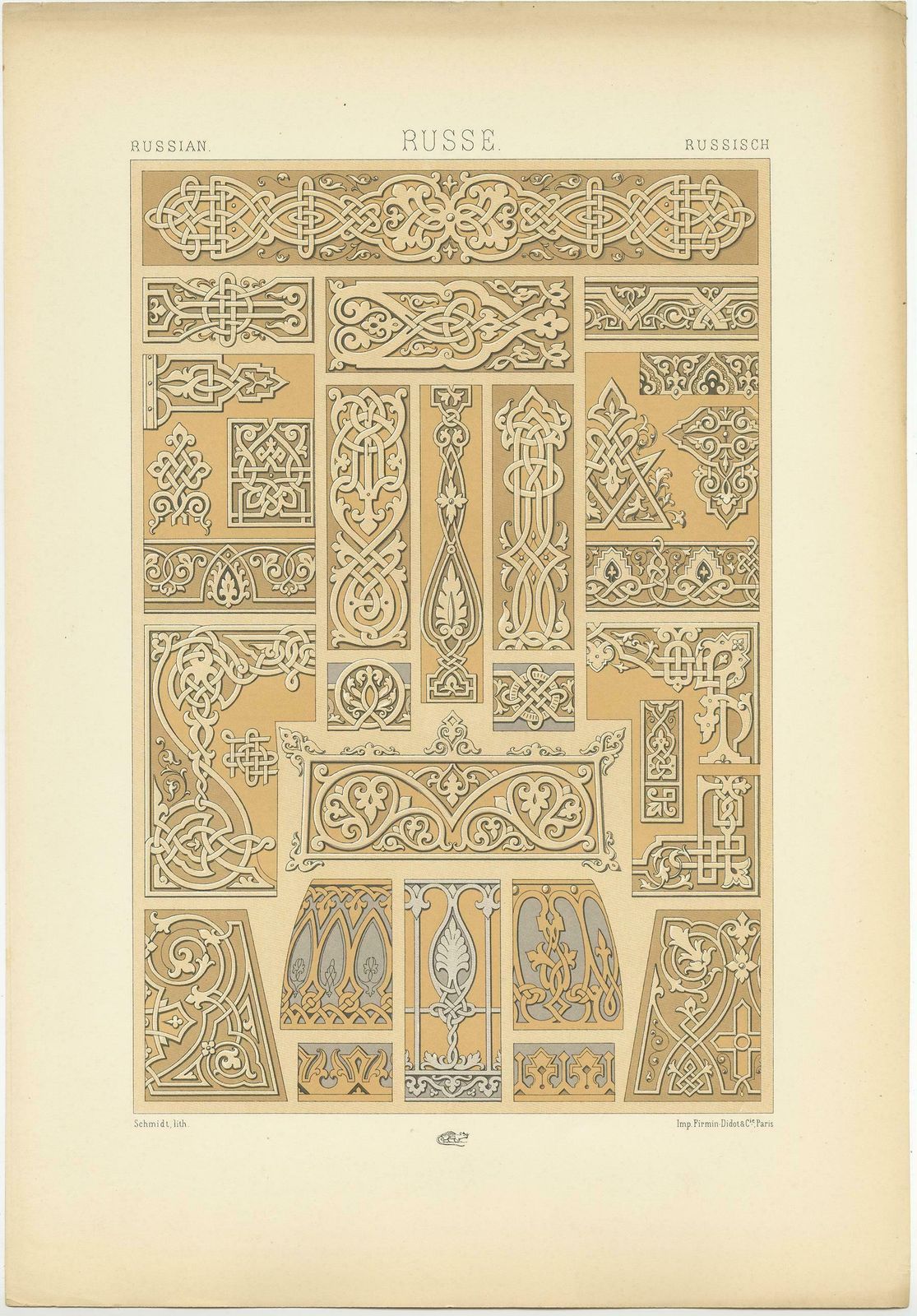 Pl. 68 Antique Print Of Russian Motifs From Metalwork And Manuscripts By Racinet photo furniture