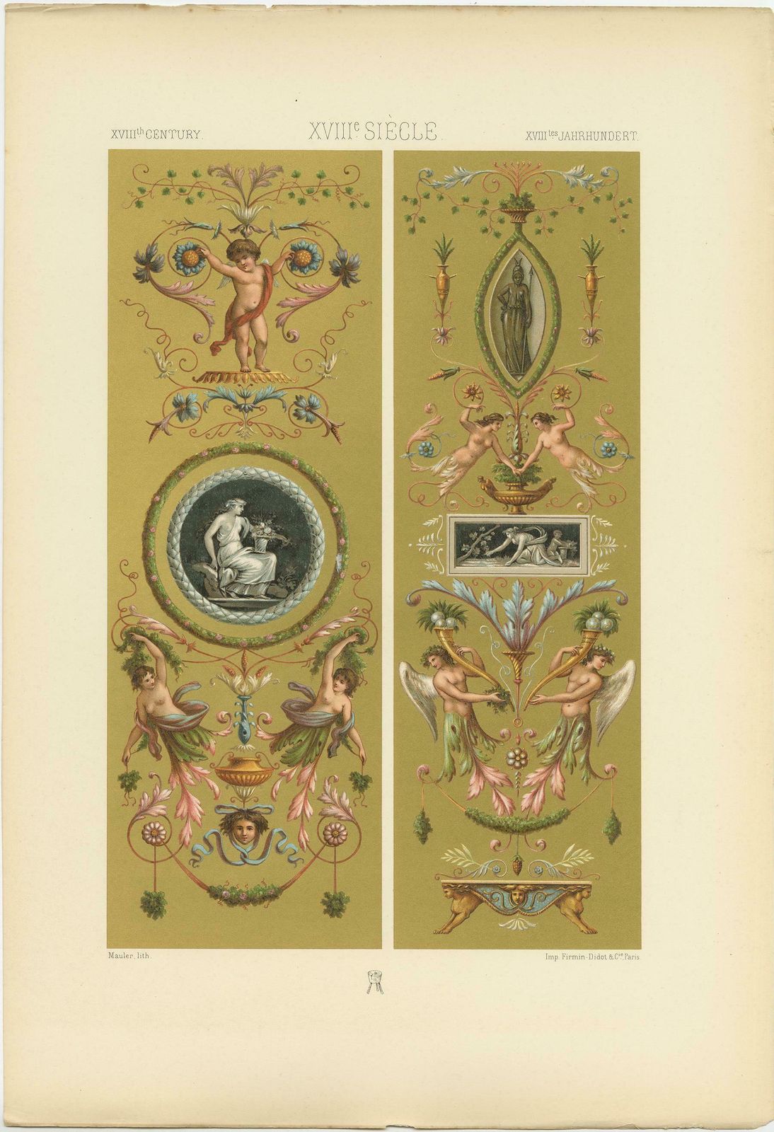 Pl. 118 Antique Print Of 18th Century Paintings Glass By Racinet, Circa 1890 photo furniture