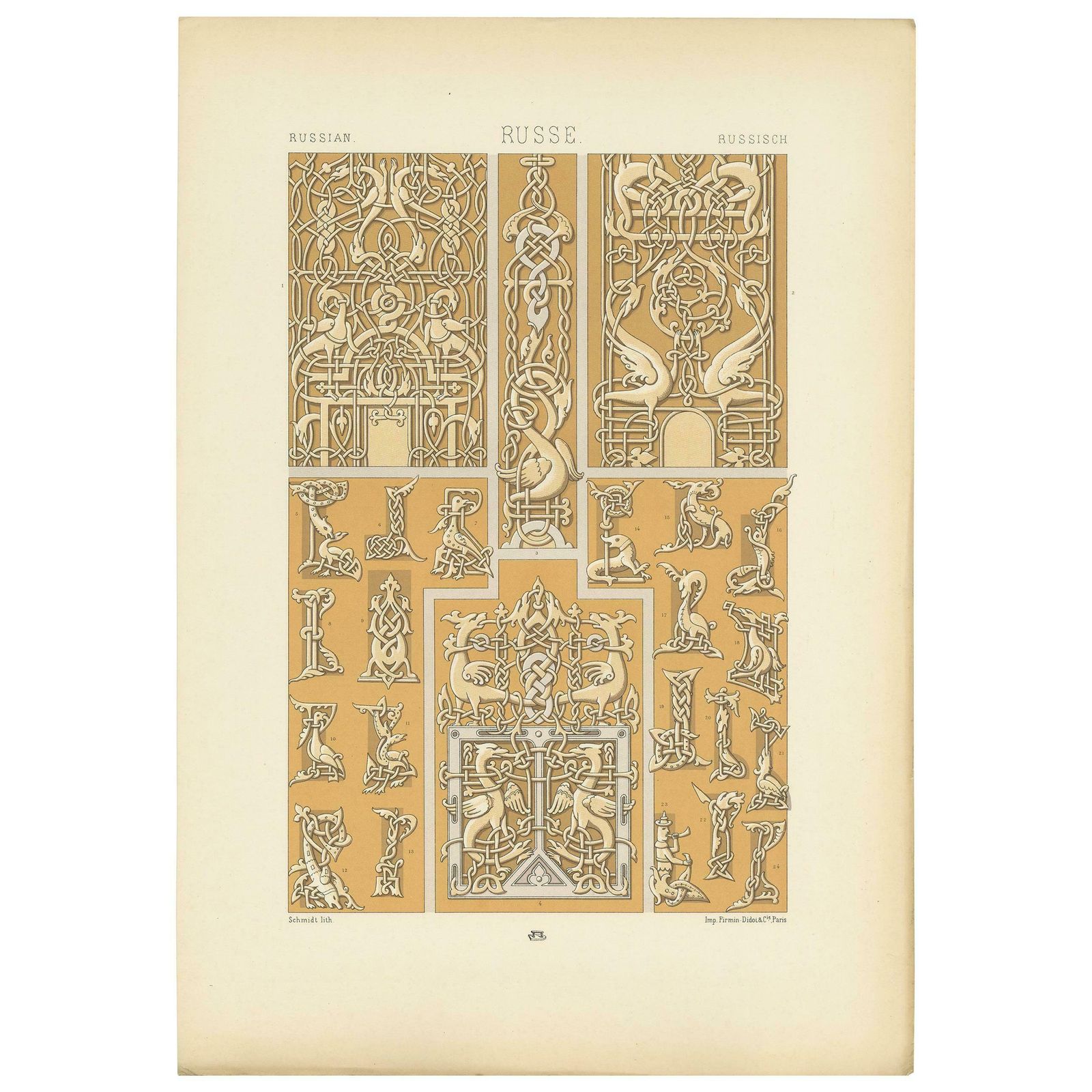 Pl. 65 Antique Print Of Russian Ornaments From 14th Century By Racinet