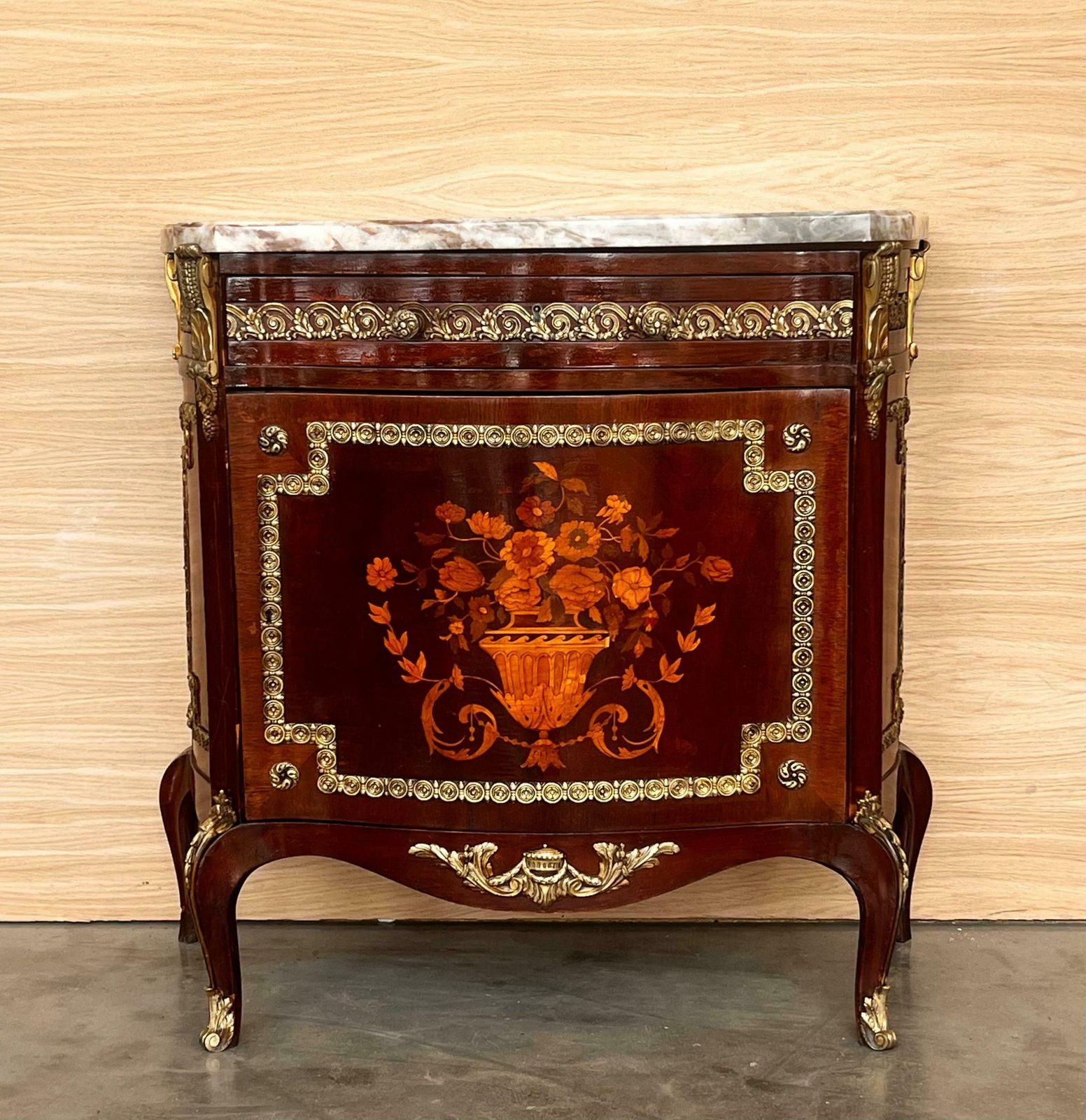 Louis XV Style Buffet With Floral Marquetry With Drawer And Door photo furniture