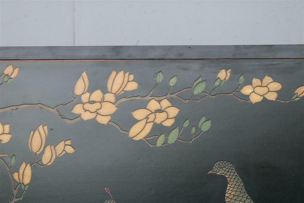 1950s Chinese Lacquer Decorative Panel With Birds, Lotus Flowers And Plants photo Art