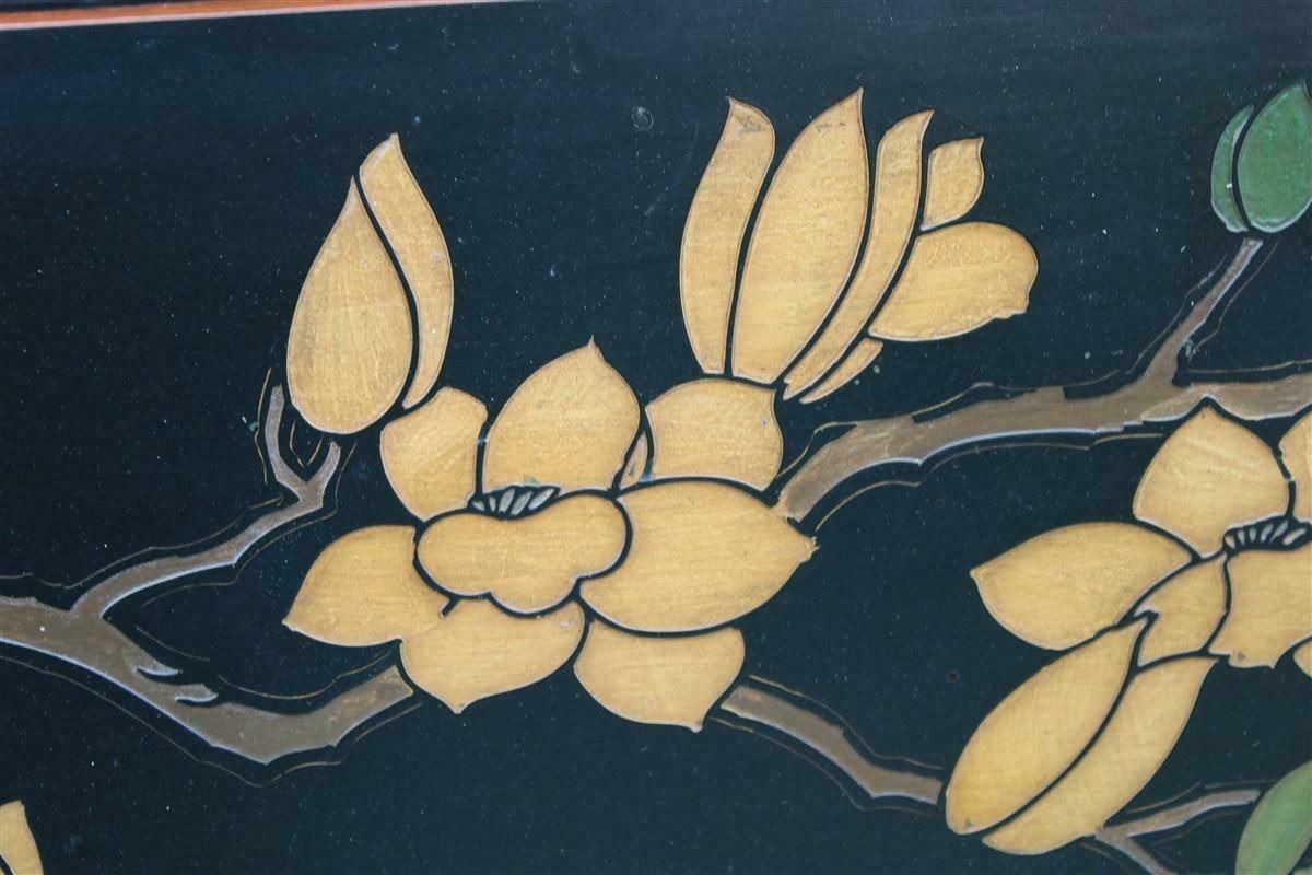 photo for sale 1950s Chinese Lacquer Decorative Panel With Birds, Lotus Flowers And Plants