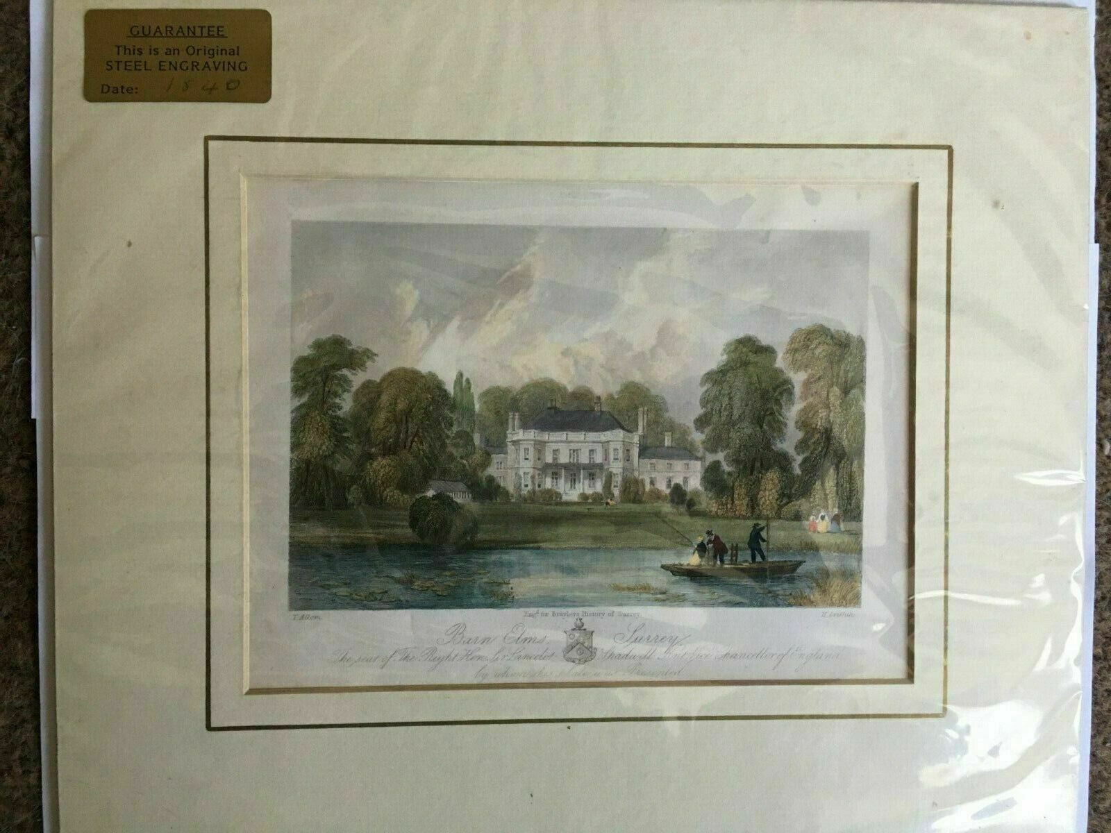 Print From Steel Engraving Titled 'Barn Elms Surrey' 1840 photo furniture