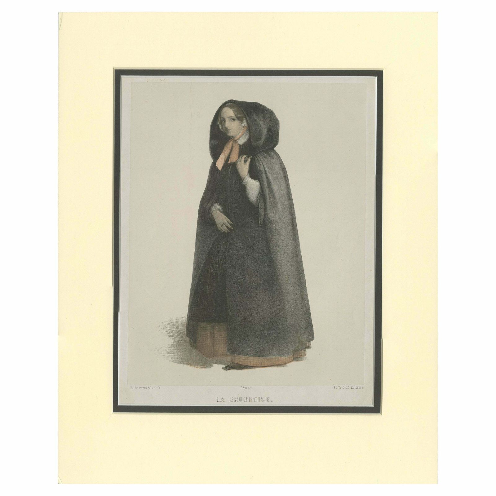 Antique Print Of A Lady From Bruges By Buffa & Cie 'C.1845'