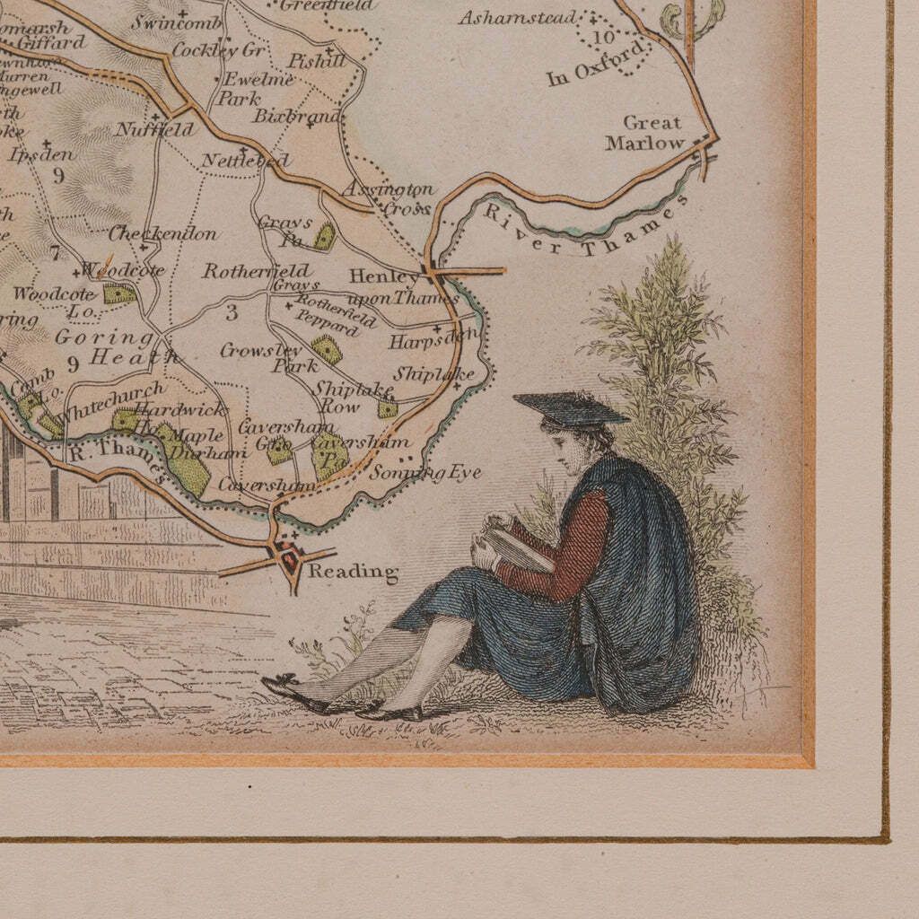 Art Antique County Map, Oxfordshire, English, Framed Cartography Interest, Victorian photo