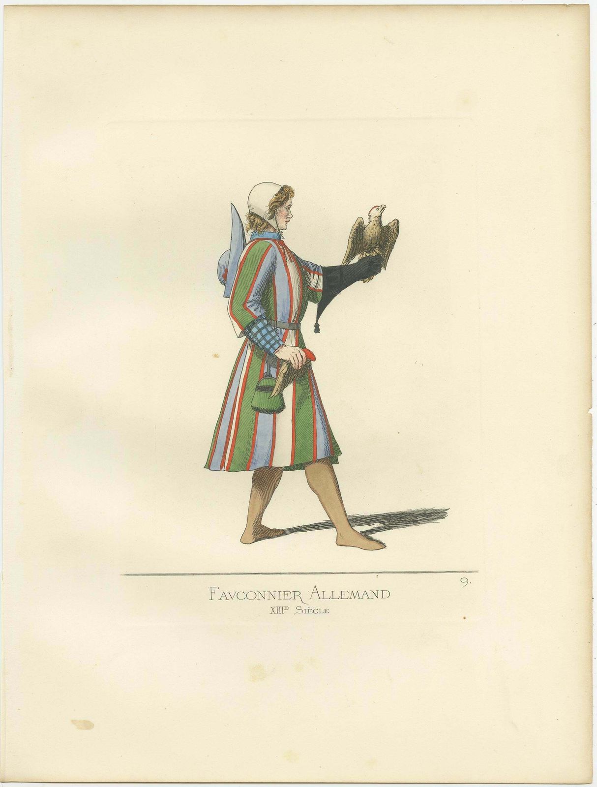 Antique Print Of A German Falconer By Bonnard, 1860 photo for sale