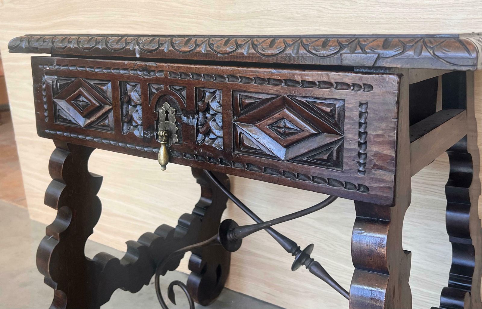 18th Spanish Console Table With Carved Drawers And Original Hardware photo vintage