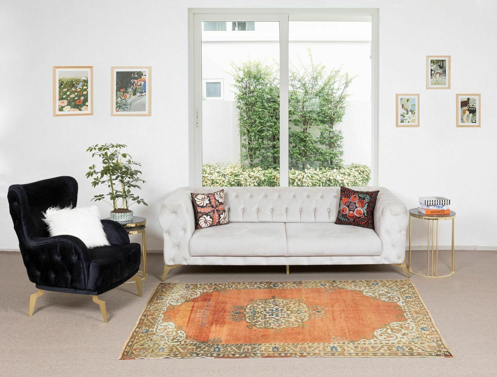 4.4x7.9 Ft 1963's Hand Knotted Turkish Oriental Rug In Red, Brown, Cream & Blue photo furniture