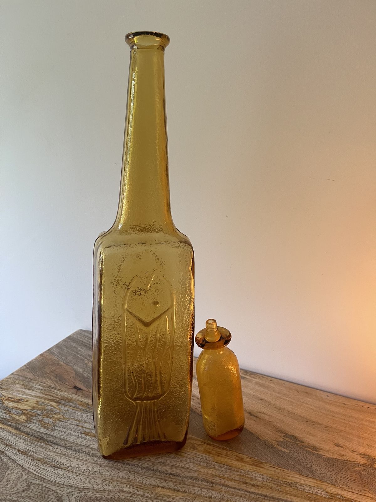 Very Large 56cm Vintage Amber Rossini Empoli Genie Decanter/Bottle With Fish Design photo furniture