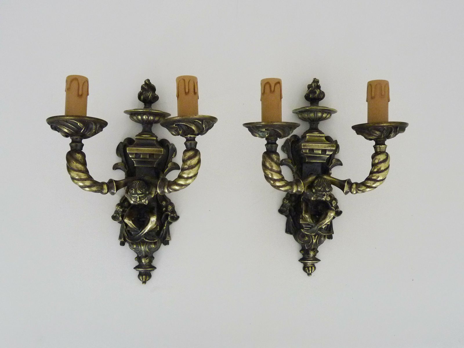 Pair Of Satyr Wall Sconces In Bronze Napoleon III 19th Century photo for sale