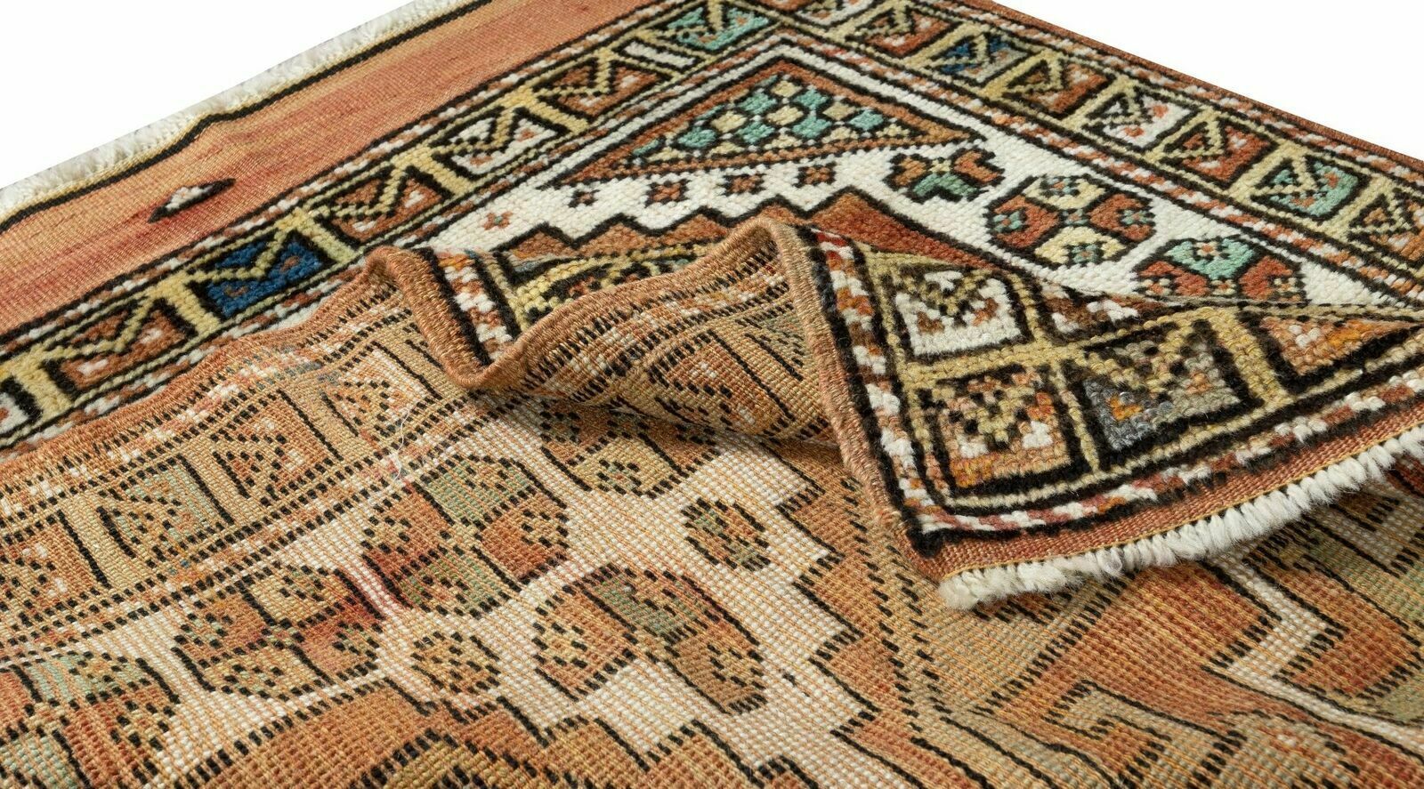 2.7x3 Ft Vintage Geometric Pattern Turkish Hand Knotted Accent Rug photo for sale