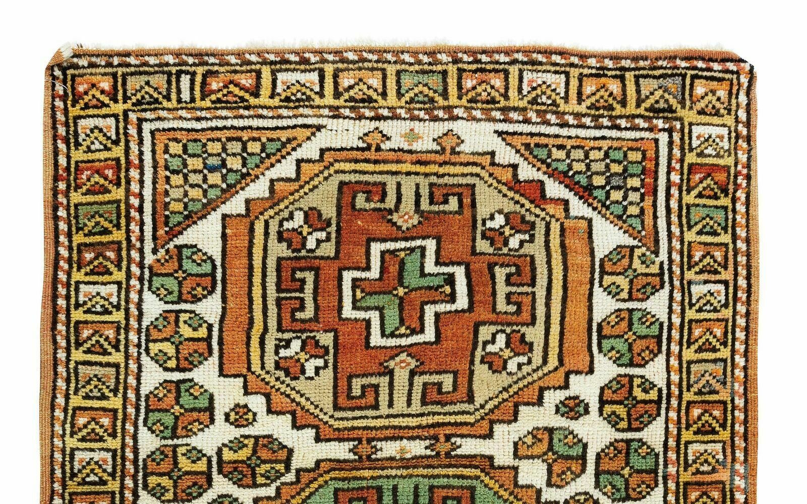 2.7x3 Ft Vintage Geometric Pattern Turkish Hand Knotted Accent Rug photo Textiles