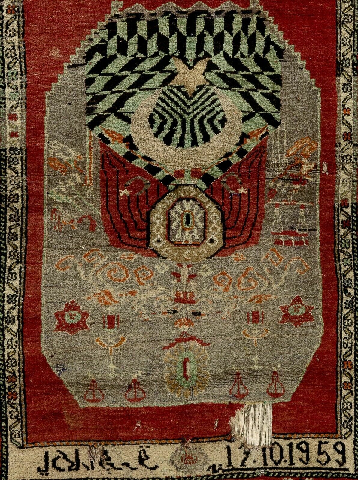 4.3x5.8 Ft Semi Antique Turkish Rug, Dated 1959, Inscripted In Ottoman Turkish photo 1012.0